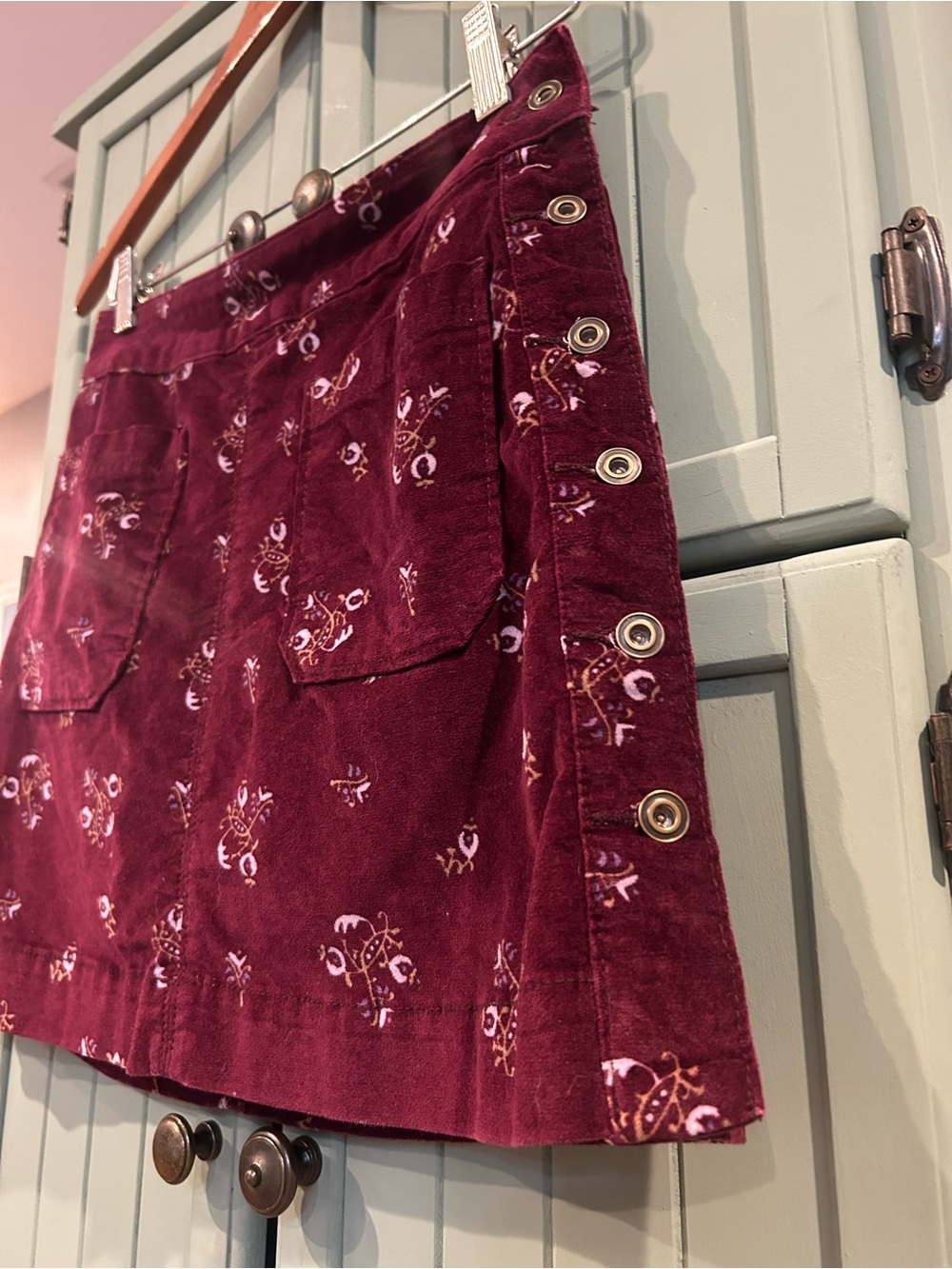 Free People Good Times Velvet Reverse Back Side Button Mini Skirt
